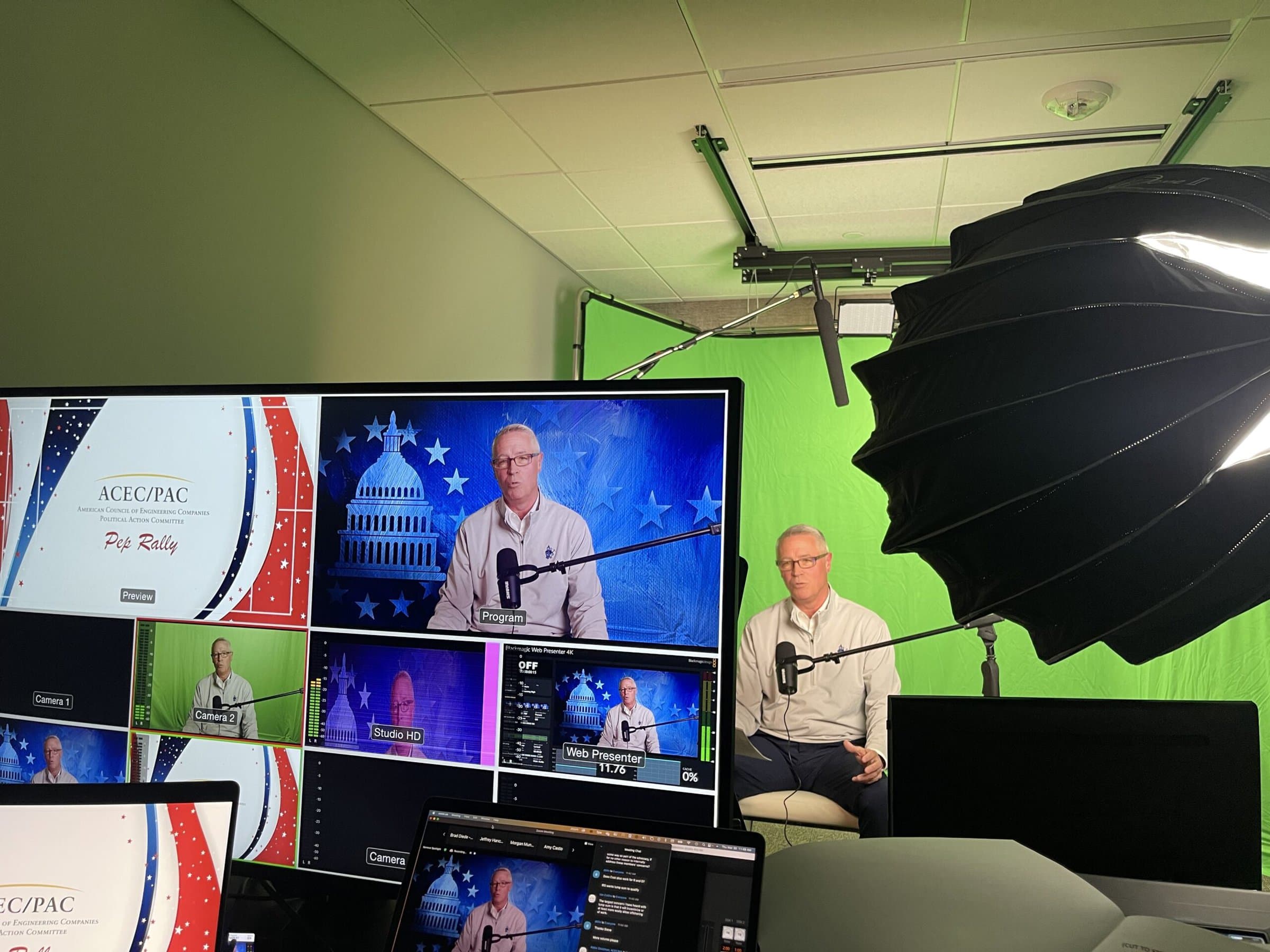 ACEC Member recording a video on green screen